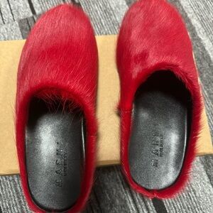 Marni Women's Red Fur Slip-On Shoes